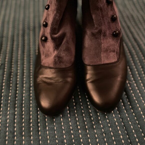 Vero Cuoio Granny Boots Suede Leather 38.5 Gray Black Button Up *Please Read* - Picture 12 of 15